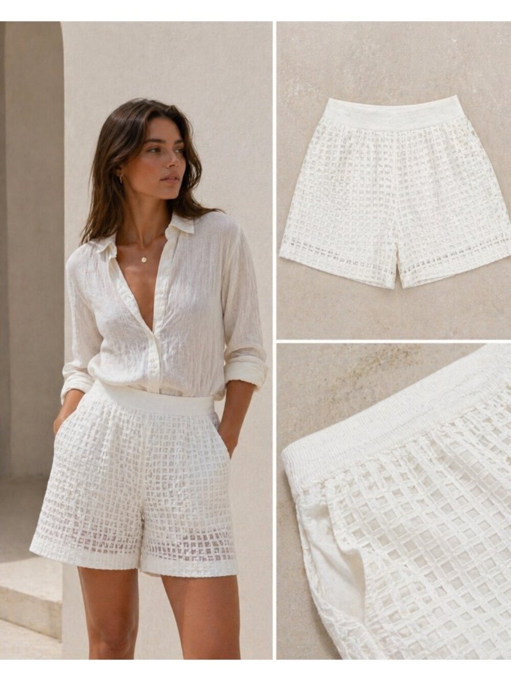 ESCADA Sport White Textured Mini Shorts Size 46 EU Zip Back Luxury Designer NWT